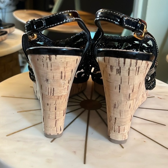 Prada, Black Wedge Sandals, leather 37.5 (US 7) - Picture 10 of 11